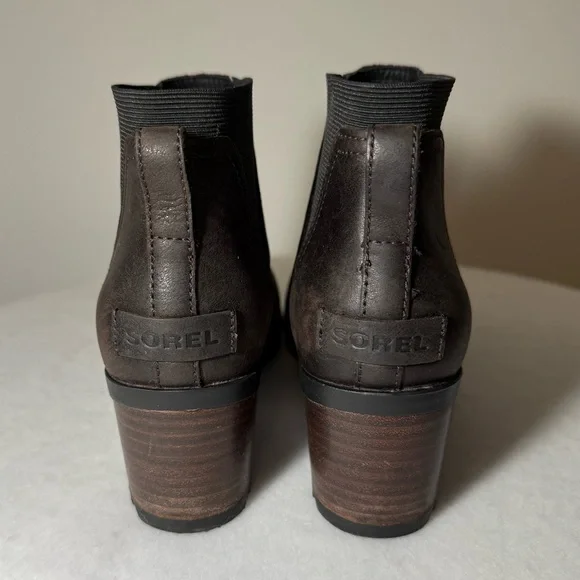 SOREL Dark Brown Leather Cate Chelsea Slip On Boots Women’s Size 7 - Picture 3 of 7